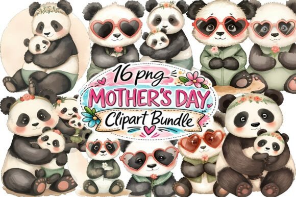 16 Mother’s Day Panda Clipart Bundle