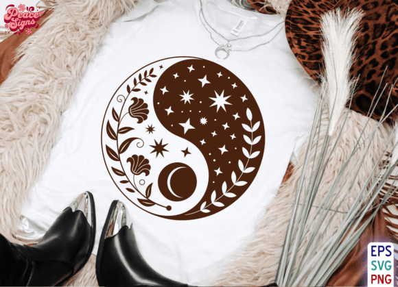 Yin Yang Moon Floral SVG & Witchy PNG